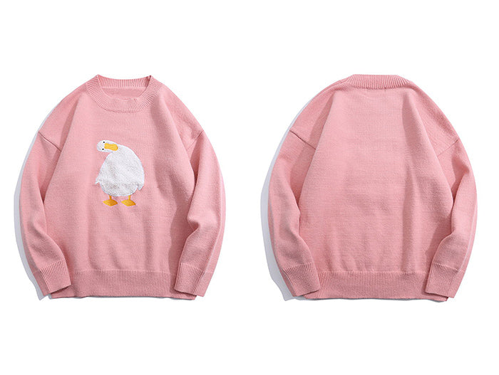 Embroidered Crew Neck Sweater Men's Retro Loose Student Couple Base