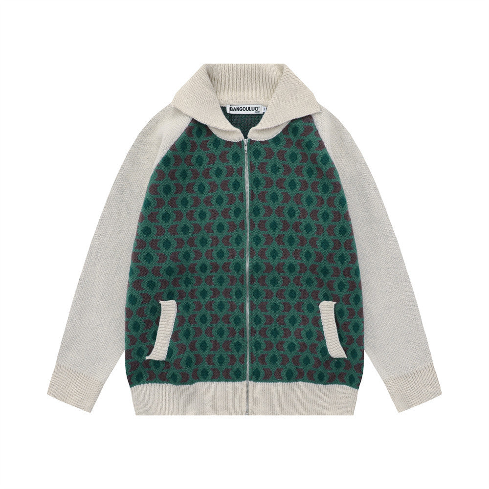 HoodieStreet Trend Contrast Patchwork Raglan Sleeve Hooded Knit Cardigan