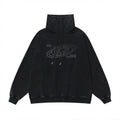 Washed Turtleneck Print Loose Retro Letter Terry Sweater