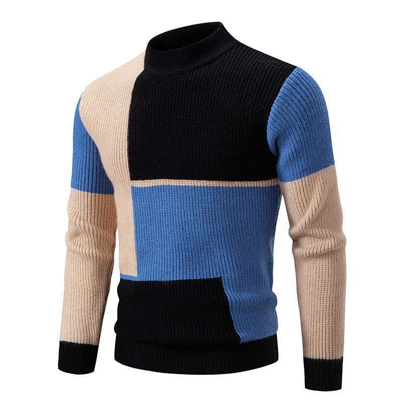Men's Half-high Collar Contrast Color Pullover Knitwear Korean Youth Fashion Casual Top