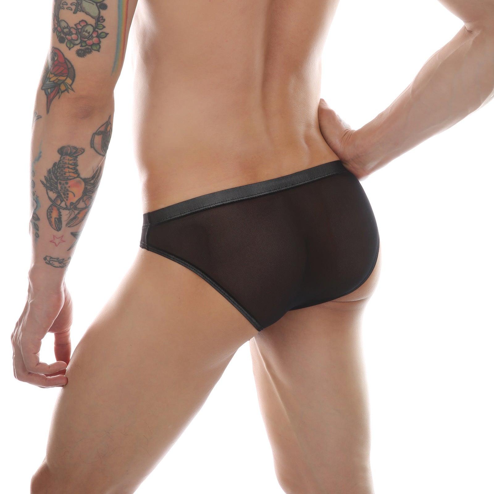 Mens Mesh Sheer Briefs With A Faux Pouch