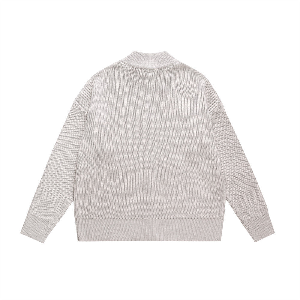 Spring And Autumn Stand Collar Cardigan Sweater Men's Street American Style