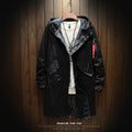 Solid color hooded mid-length trench coat men's jacket