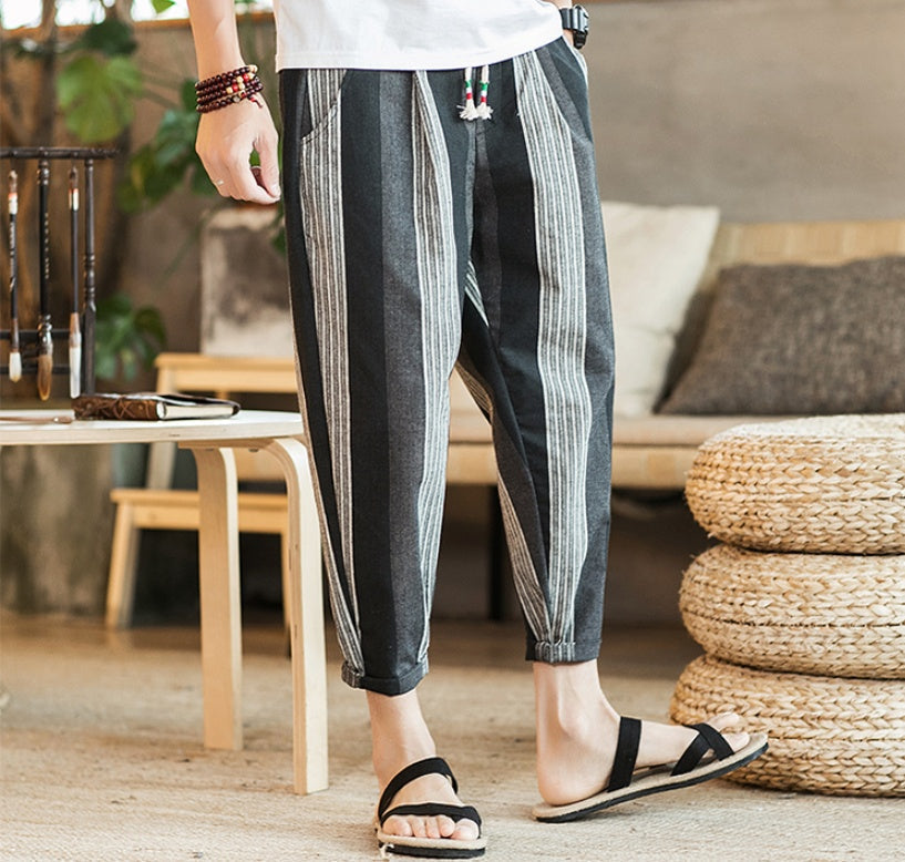 Chinese Style New Cotton And Linen Large Size Casual Youth Feet Japanese Men's Pants