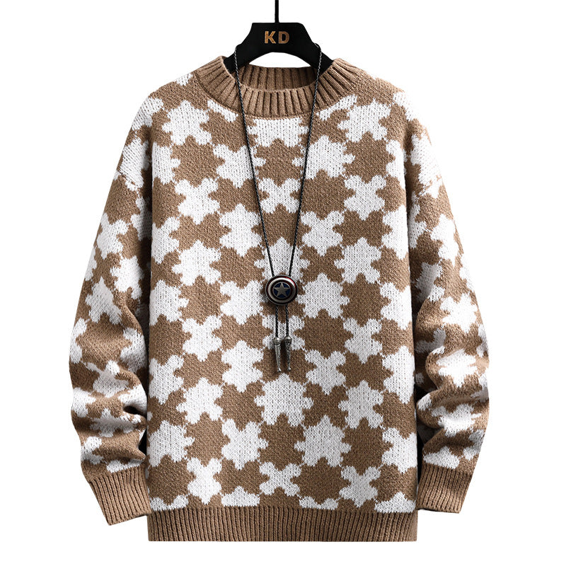 Puzzle Jacquard Half High Neck Men's Loose Casual Sweater