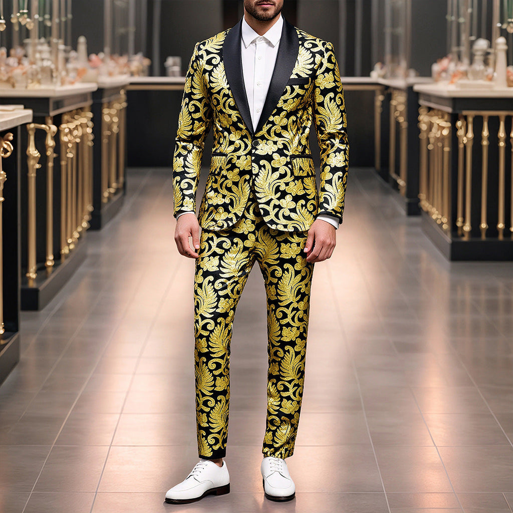 Men's Sequin Patterned Suit Two-piece Set