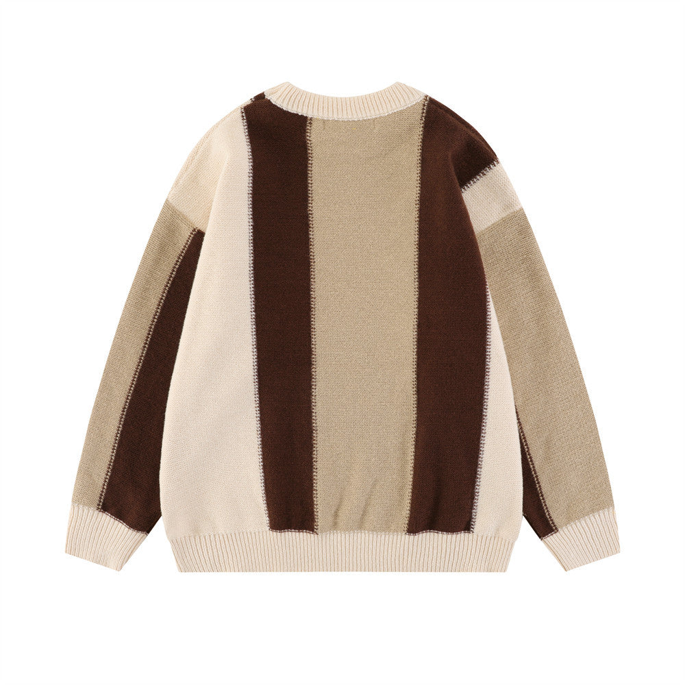 Fashion Brand Color Matching Stitching Vertical Stripes