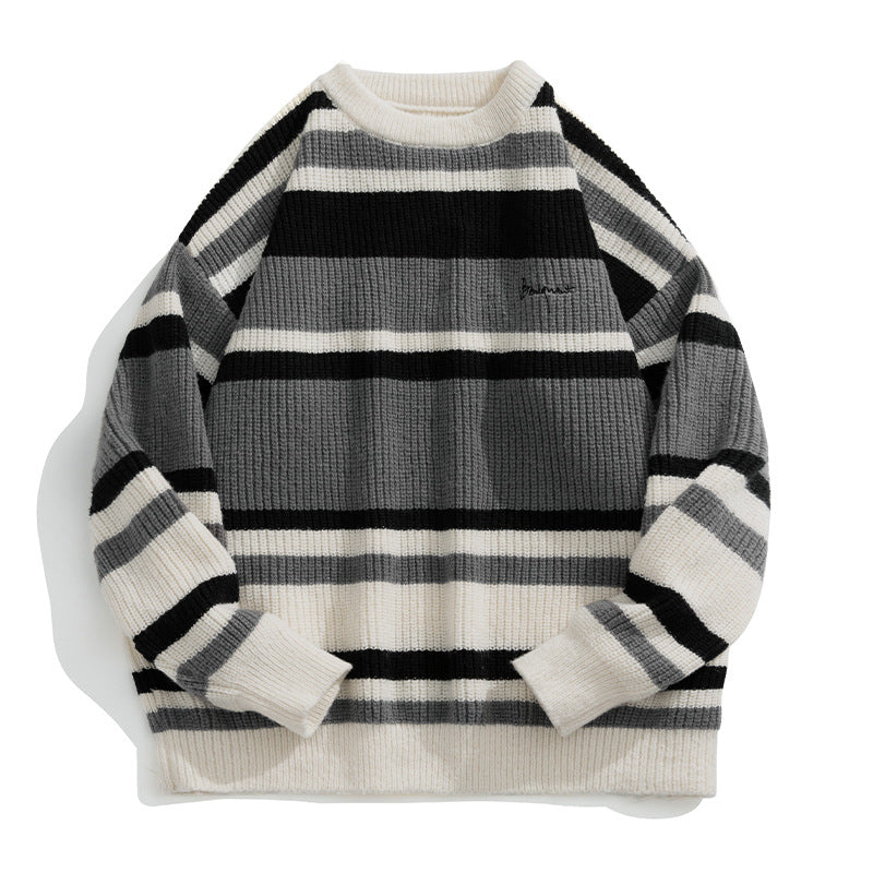 Men's Contrast Color Striped Sweater Men's Retro