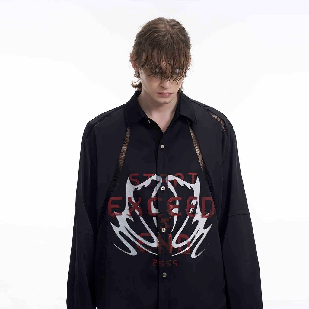 Hollow Out Satin Long Sleeve Shirt Men's Spring