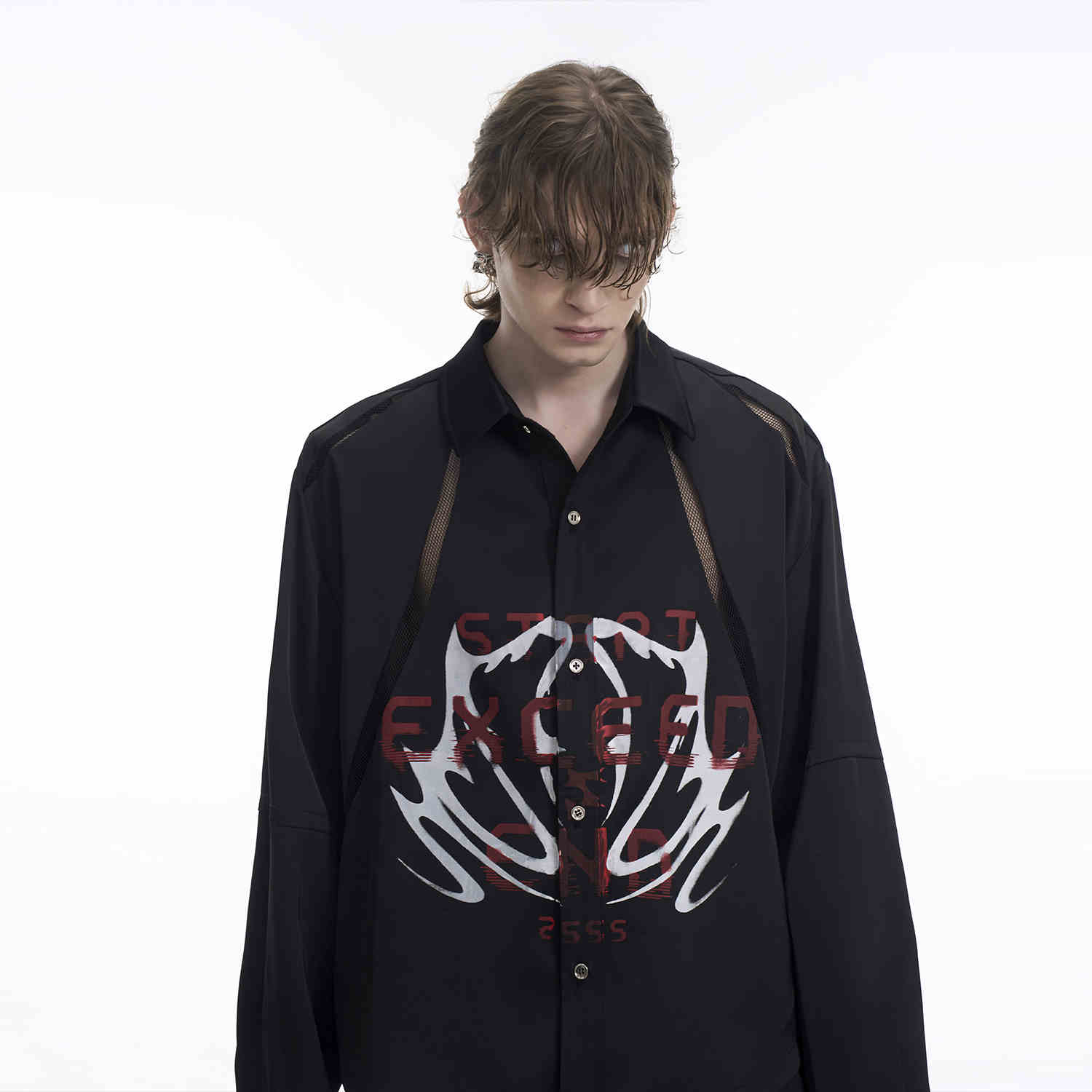 Hollow Out Satin Long Sleeve Shirt Men's Spring