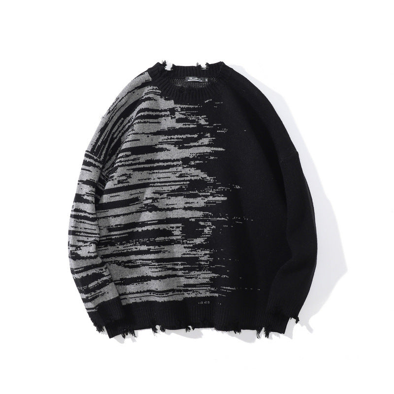 High Street Diablo Funeral Street Color Blocking Hole Sweater