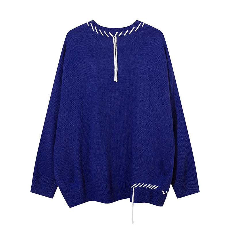 Fringed Sweater Round Neck Sweater With Rope Stitching
