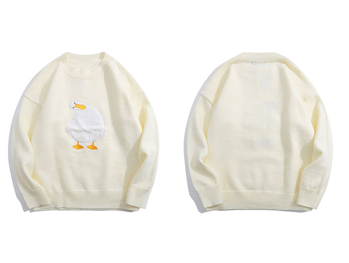 Embroidered Crew Neck Sweater Men's Retro Loose Student Couple Base