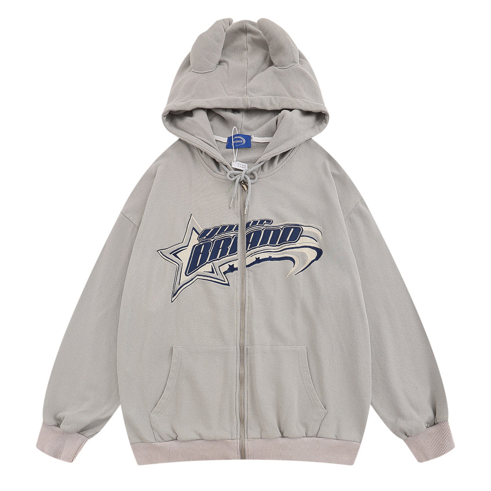 High Street Loose Spring And Autumn Patch Letter Embroidery Cardigan Sweater Hoodie