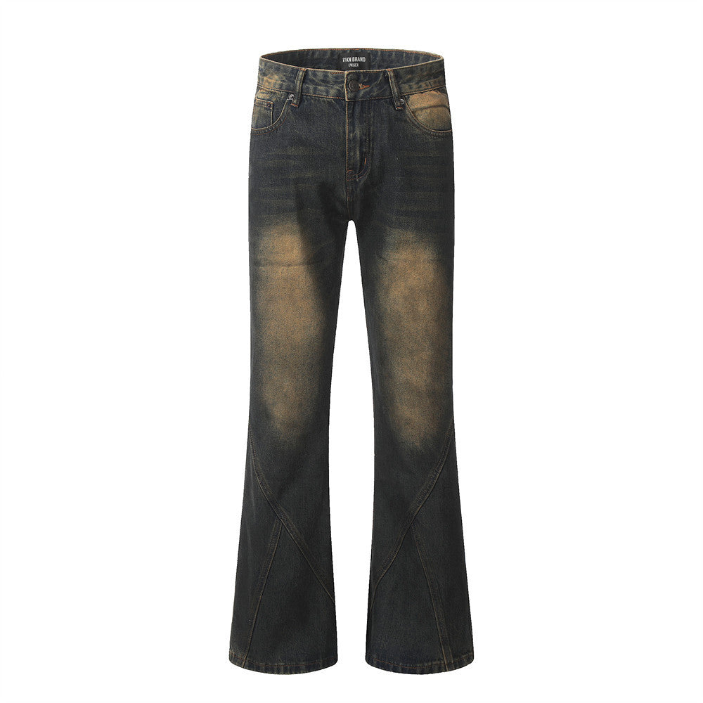 European And American Bootleg Pants Men's Design Niche Split Stitching Loose-fitting Wide-leg Trousers