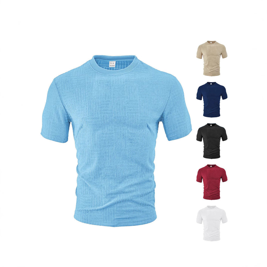 Casual Loose Breathable Round Neck Towel Jacquard Short Sleeve