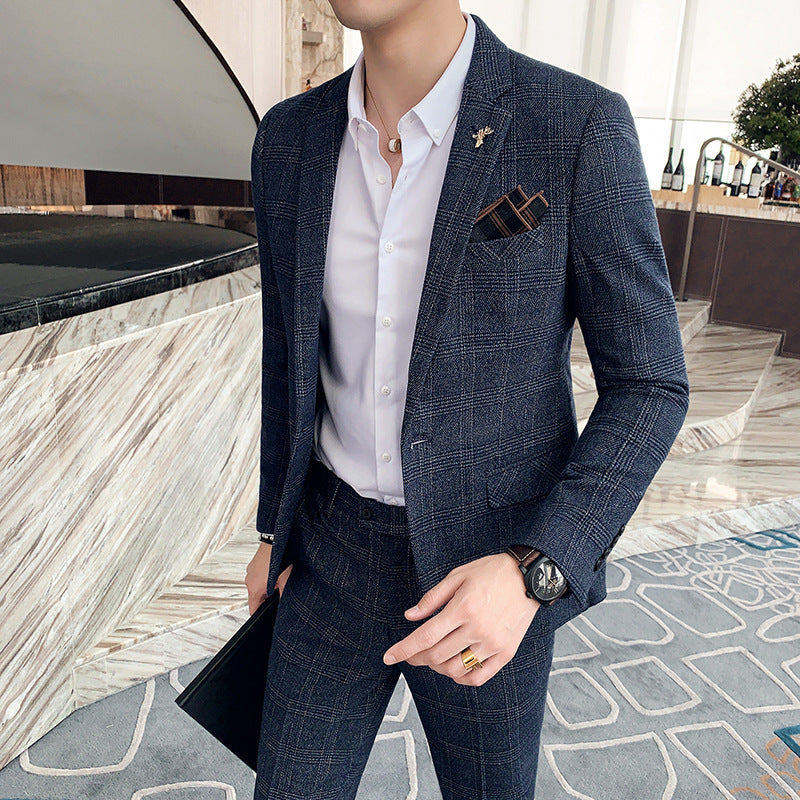 Men's Casual Plaid Two-piece Set
