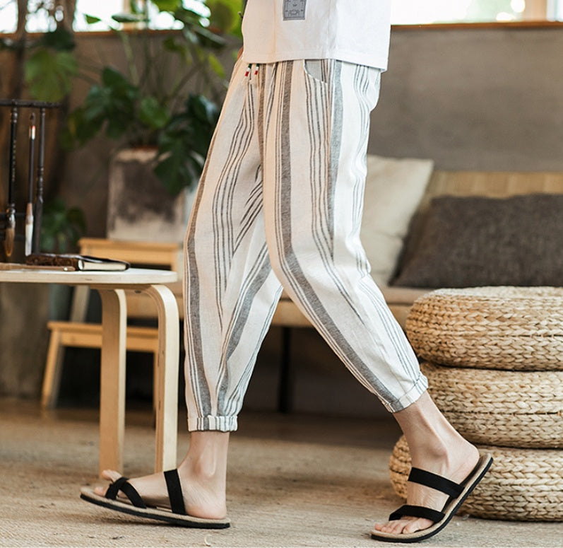 Chinese Style New Cotton And Linen Large Size Casual Youth Feet Japanese Men's Pants