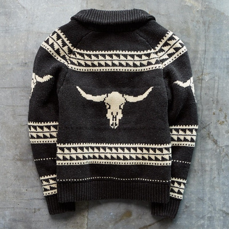 New Men's Clothing Autumn And Winter Long-sleeved Black Jacquard Sweater