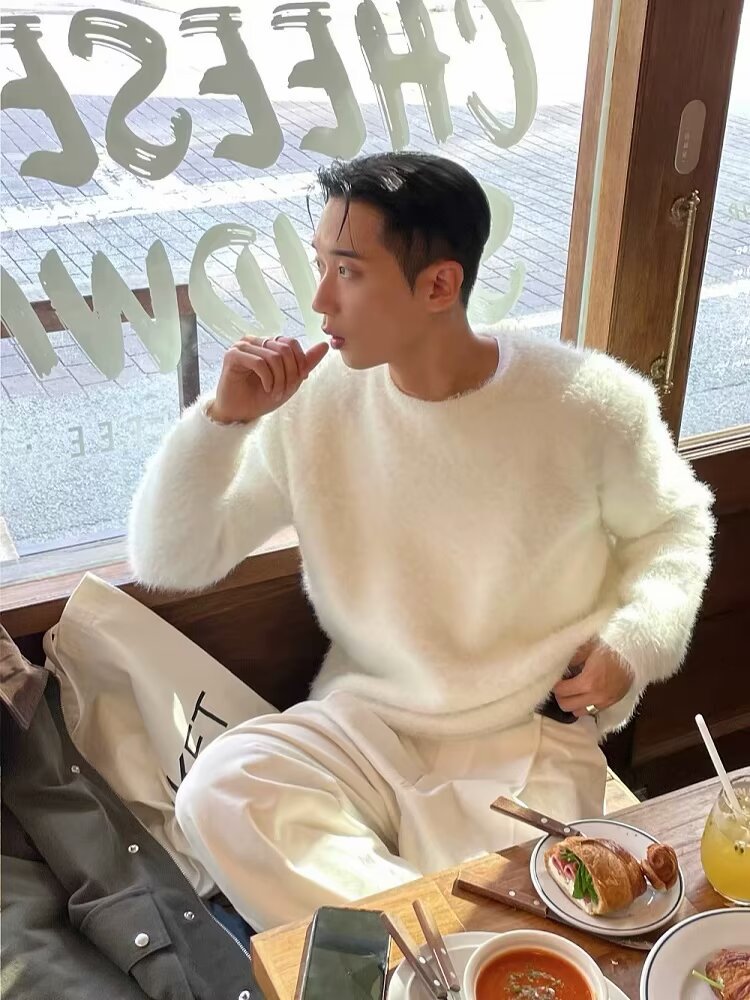 Pure Color Warm Keeping Sweater Men's Autumn And Winter New Korean Style Couple Loose Plus Size Top