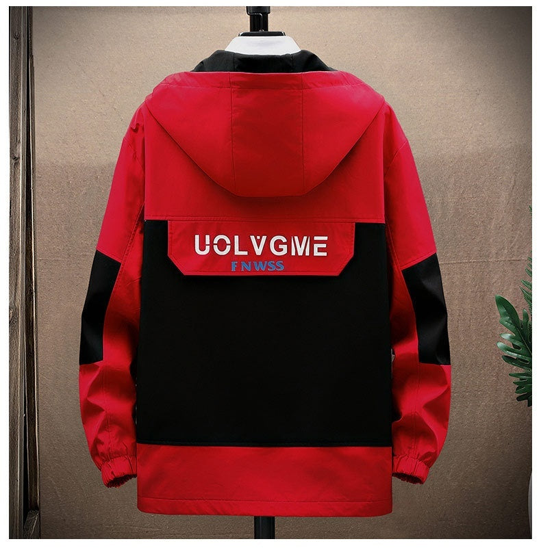Spring And Autumn Hooded Color Matching Overalls jacket