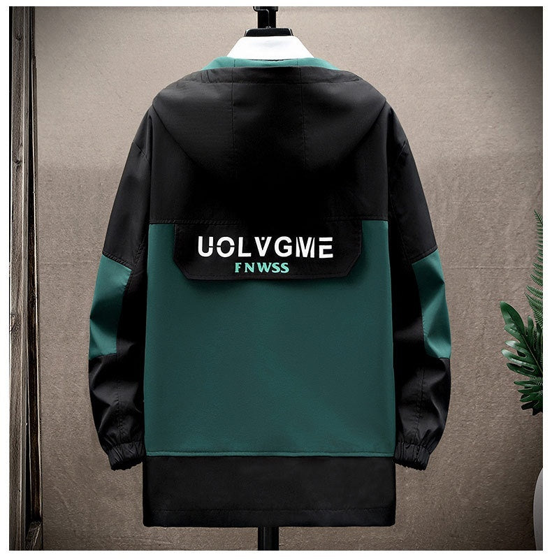 Spring And Autumn Hooded Color Matching Overalls jacket