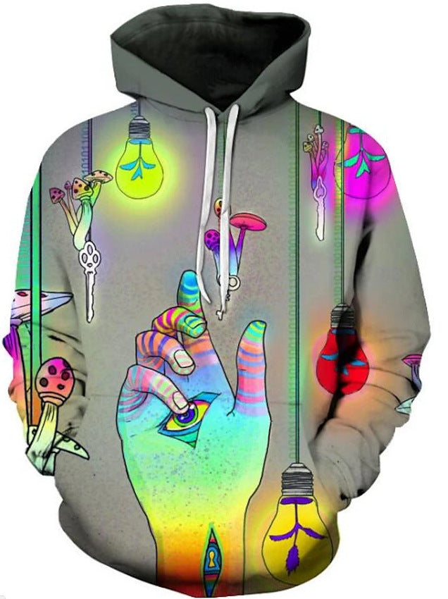 Men's Hoodie Long-sleeved Cartoon Black And Gray Design Daily Outing Plus-sized Small Initiative Exaggerated Loose Design