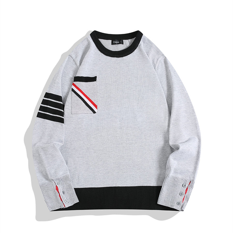 Men's Fashion Casual Multicolor Round Neck Striped Sweater
