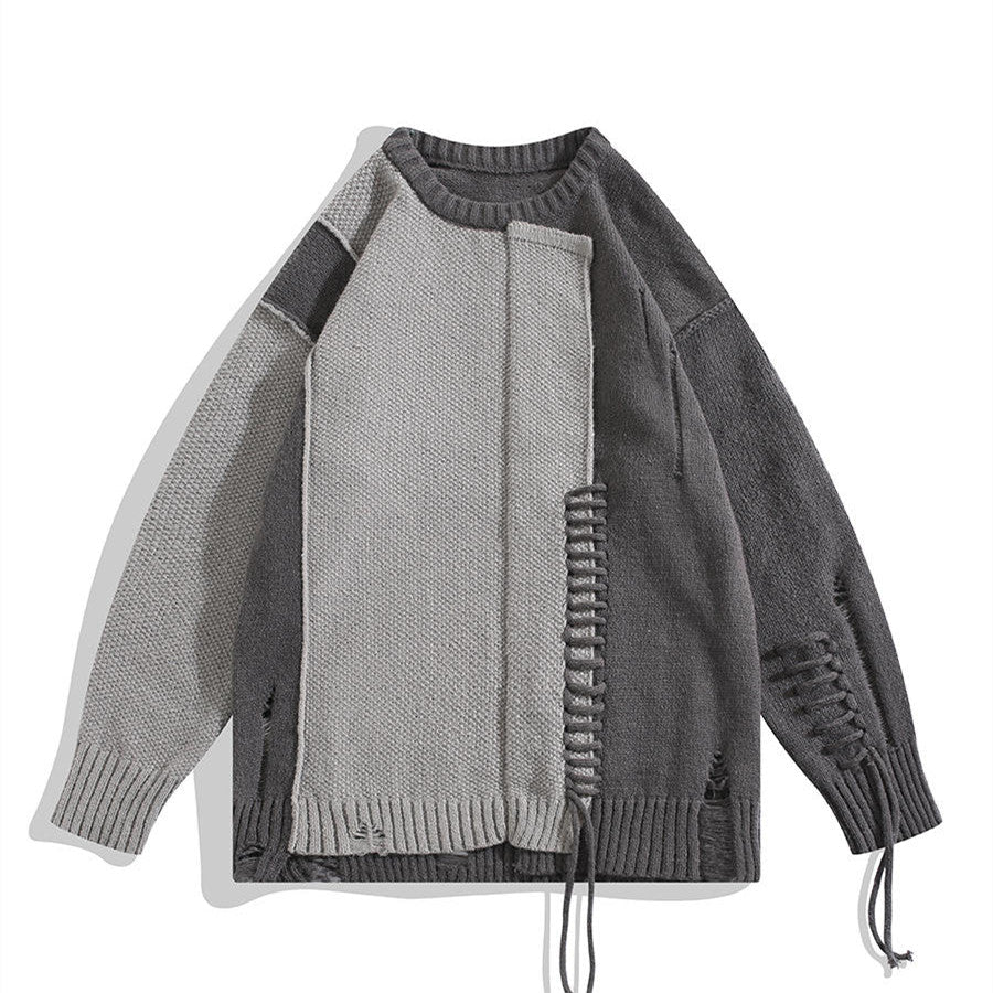 Niche Irregular Stitching Contrast Color Hand-woven Sweater