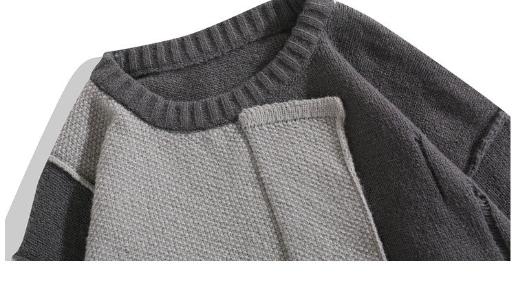 Niche Irregular Stitching Contrast Color Hand-woven Sweater