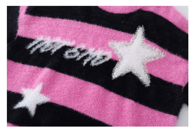 American-style Lazy Striped Rivet Sweater