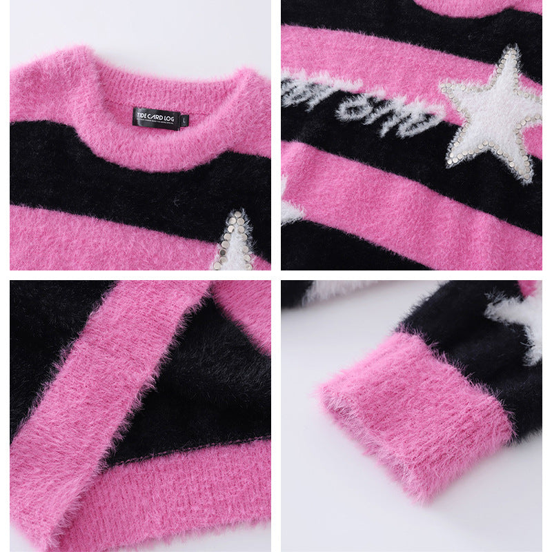 American-style Lazy Striped Rivet Sweater