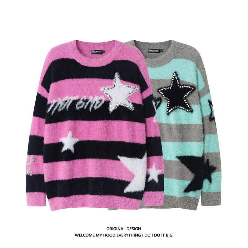 American-style Lazy Striped Rivet Sweater