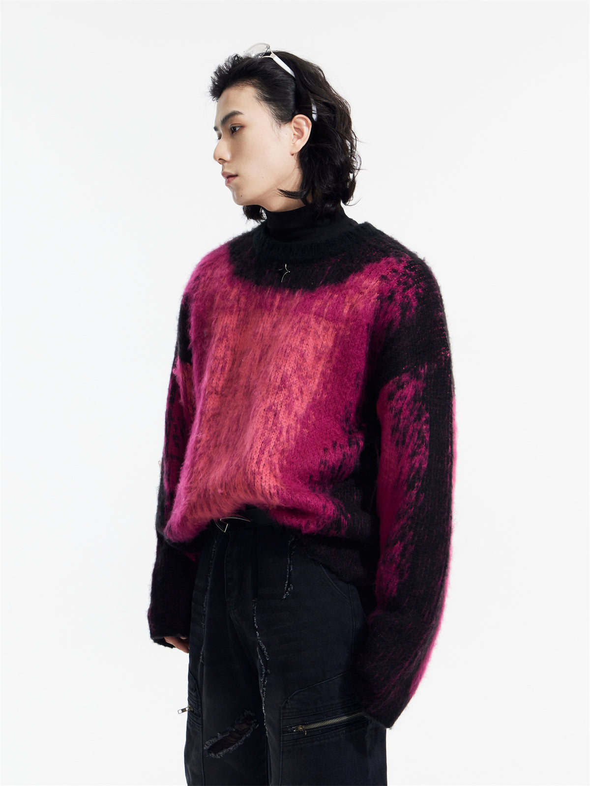 Gradient Design Super Warm Sweater Round Neck Loose Top