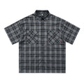 Letter Embroidered Short Sleeve Plaid Shirt Lapel Loose Shirt