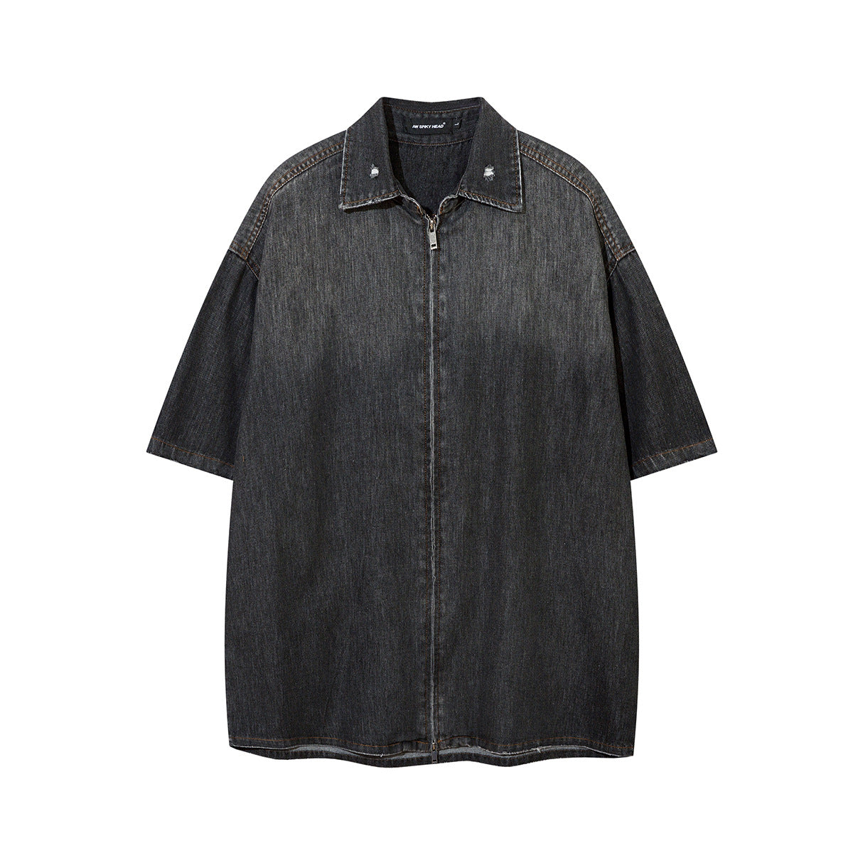 Retro Broken Zipper Short Sleeve Shirt