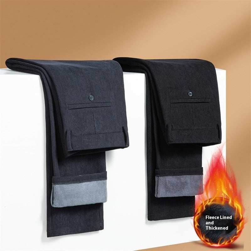 Men's Casual Pants Autumn And Winter Fleece-lined Thickened Suit