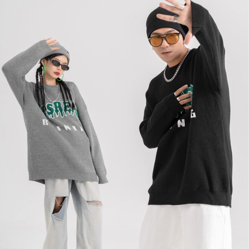 Lazy Couple Men And Women Embroidered With Letters Sweater