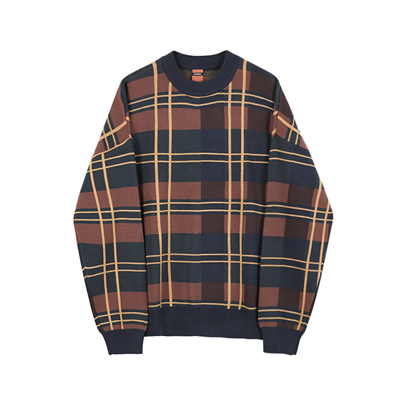 Men's Winter Thick Sweater Color Matching Plaid