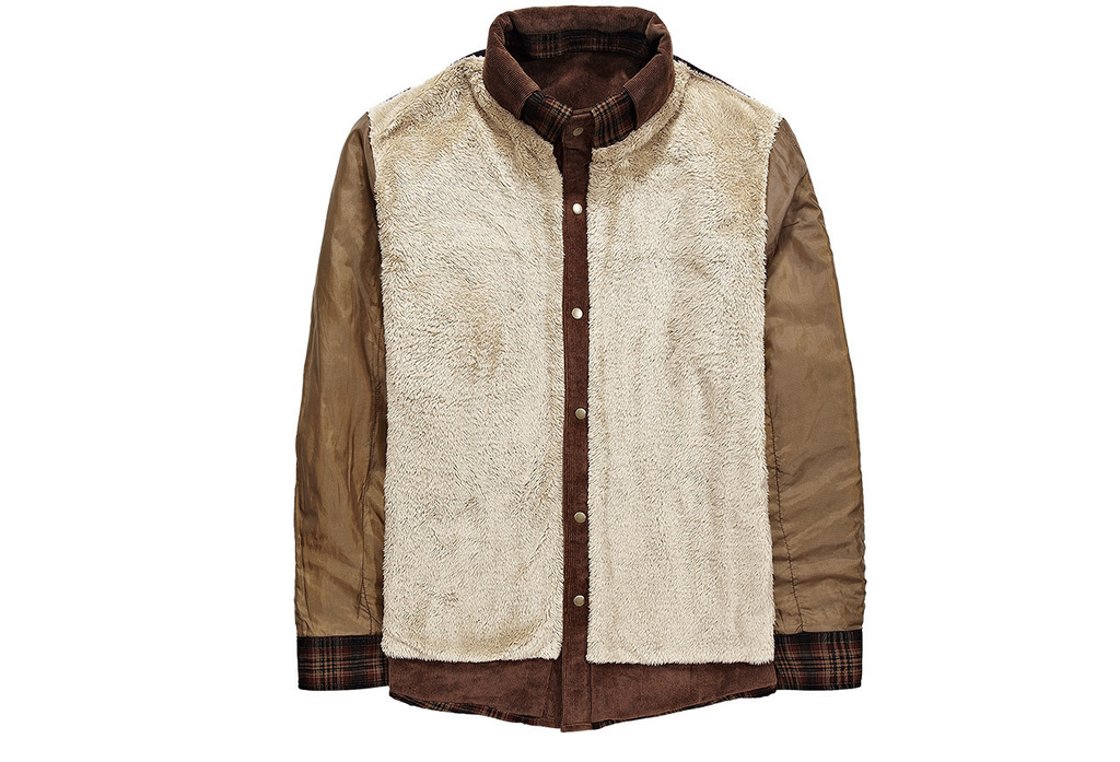 Men's plus velvet long-sleeved plaid shirt jacket