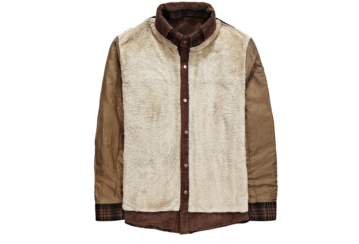 Men's plus velvet long-sleeved plaid shirt jacket