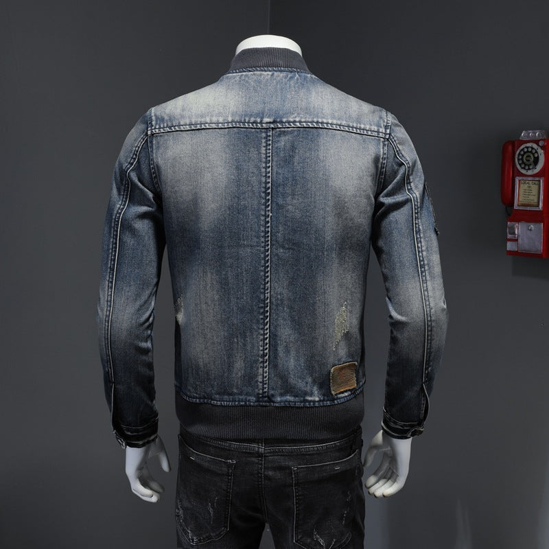 Stand-up Collar Men's Flight Suit Denim Jacket Men's Jacket