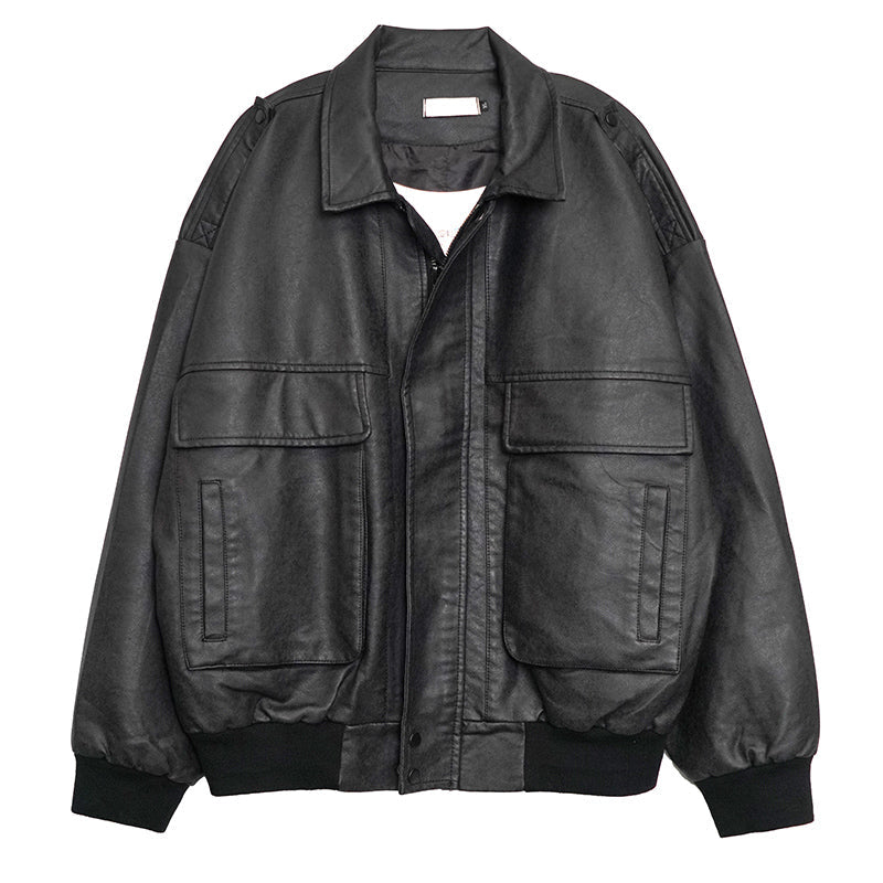 Men's Loose Retro Lapel Leather Jacket