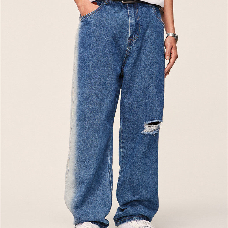 Men's Loose Hole Pocket Jeans