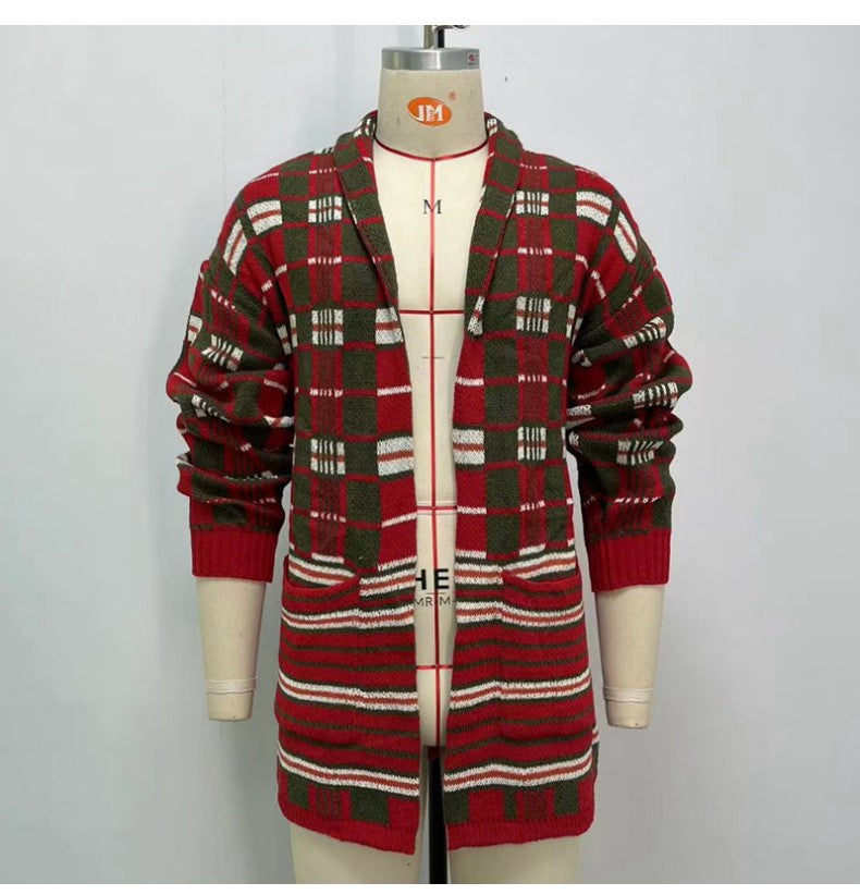 Men's Fashion Plaid Knitted Cardigan