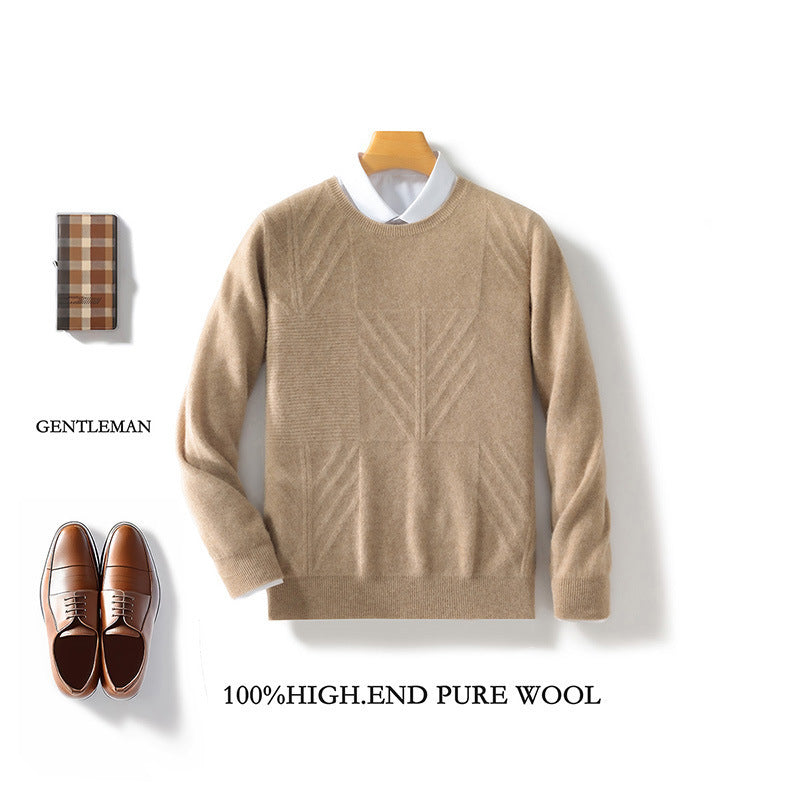 Autumn And Winter New Men's Round Neck Sweater Pullover Solid Color Jacquard Casual Business Sweater