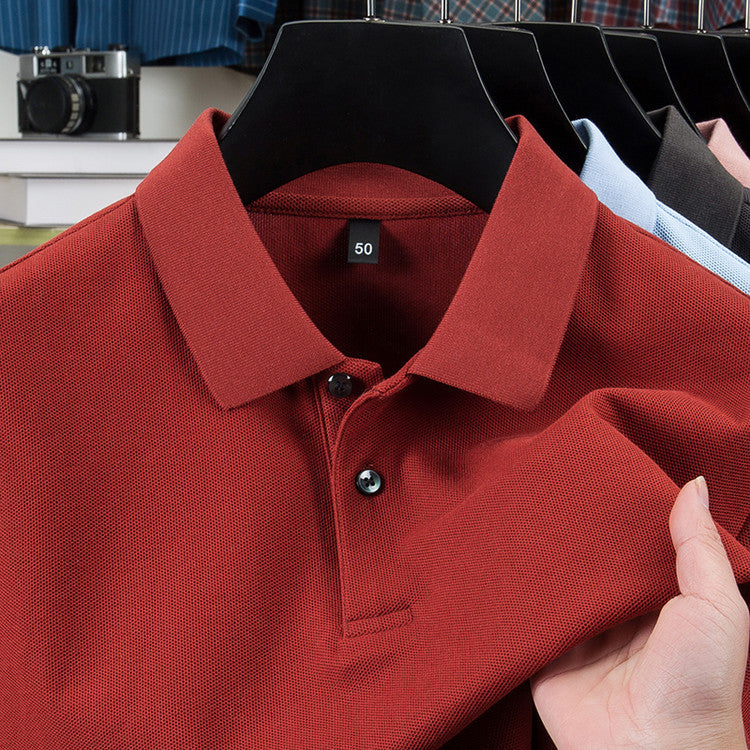 Casual Polo Collar Pure Color Mercerized Cotton Men's Short Sleeve