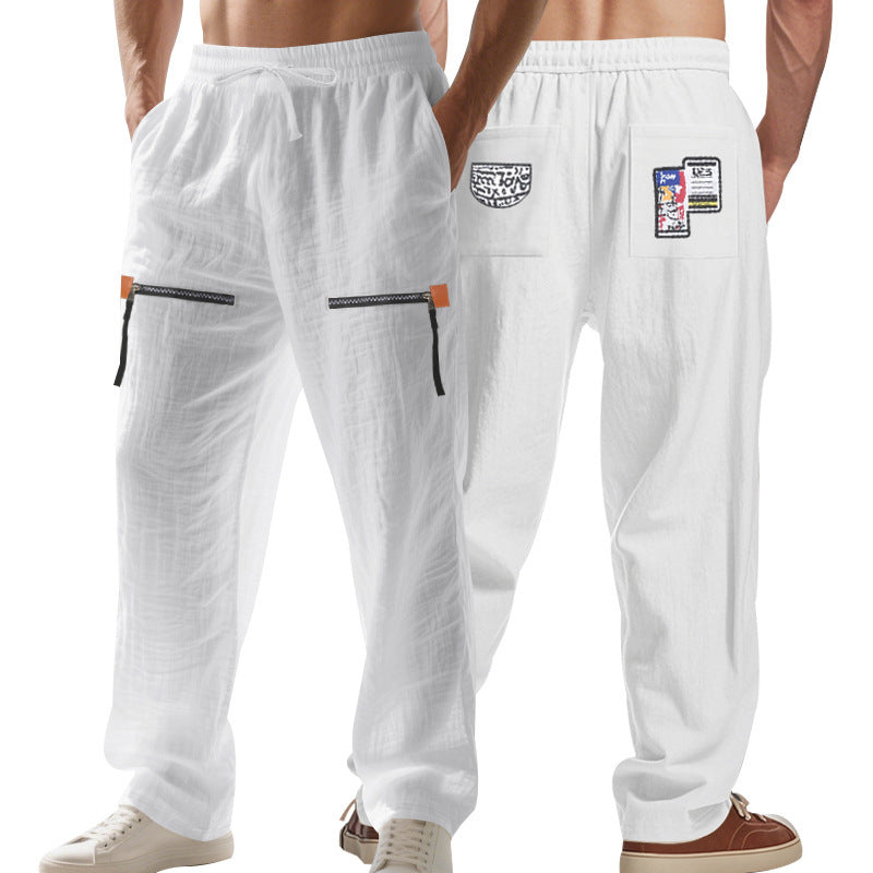 Linen Autumn Men's Loose Trendy Zipper Men's Casual Pants