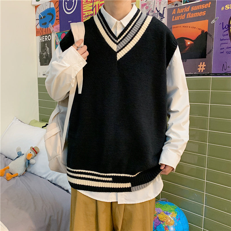 Knitted Vest Men's V Neck Sweater