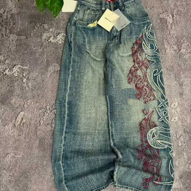 Versatile Fashion Simple Embroidered Jeans Retro